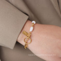 Shangjie OEM joyas Fashion Women Stainless Steel Bracelets 18k Gold Plated Square Freshwater Pearl Bracelets OT Buckle Bracelets